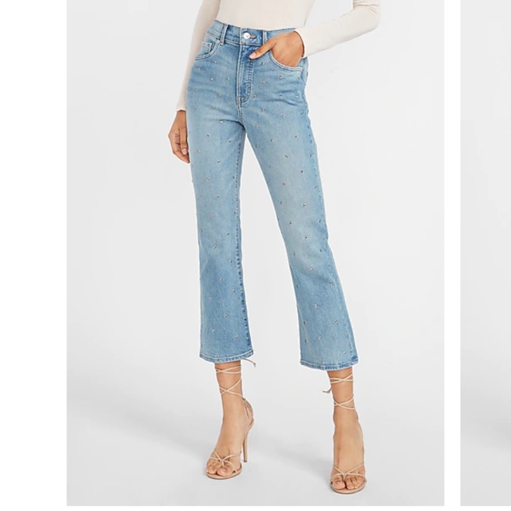 High waisted cropped flare jeans